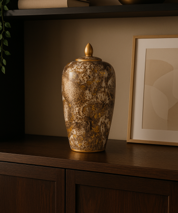 Postulíns vasi með Gull hlébarðamunstri 50% afsláttur