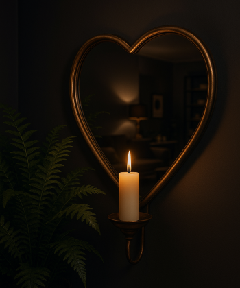 Hjarta spegill með kertastjaka